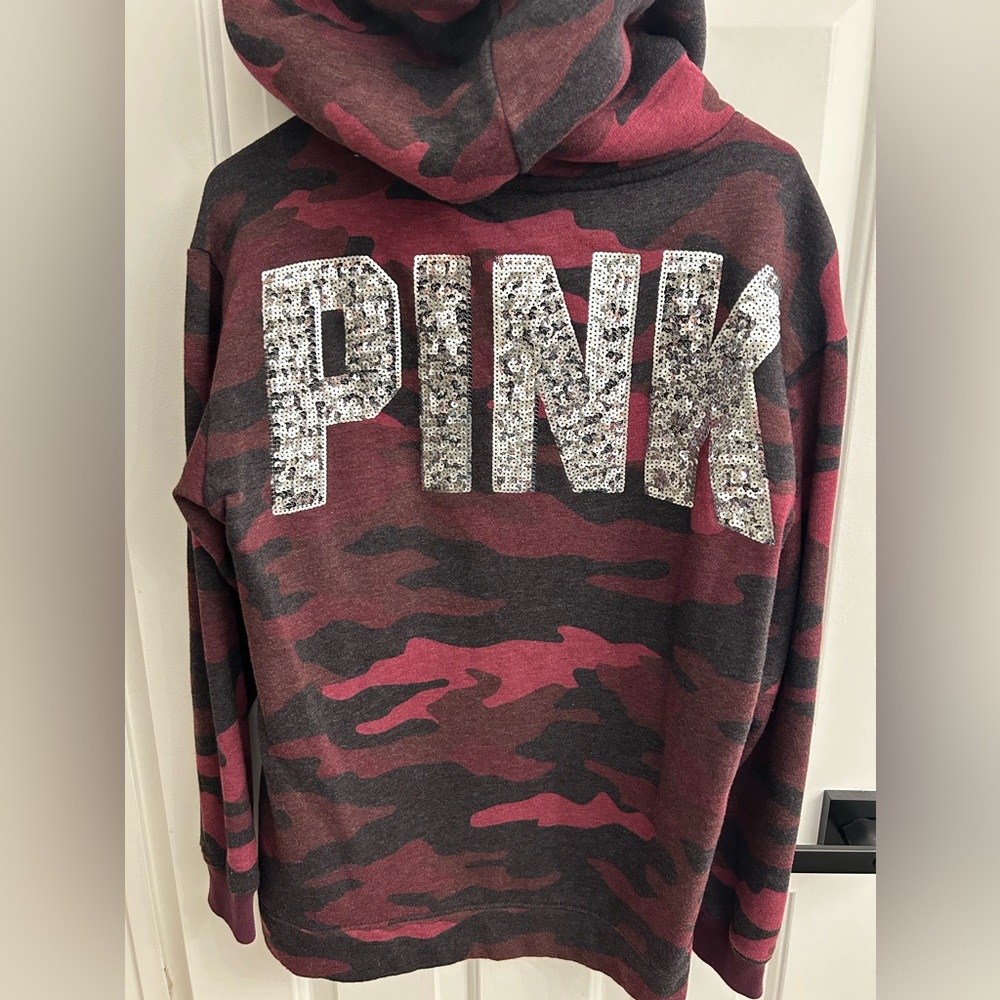 PINK Maroon Camo Oversized Hoodie
